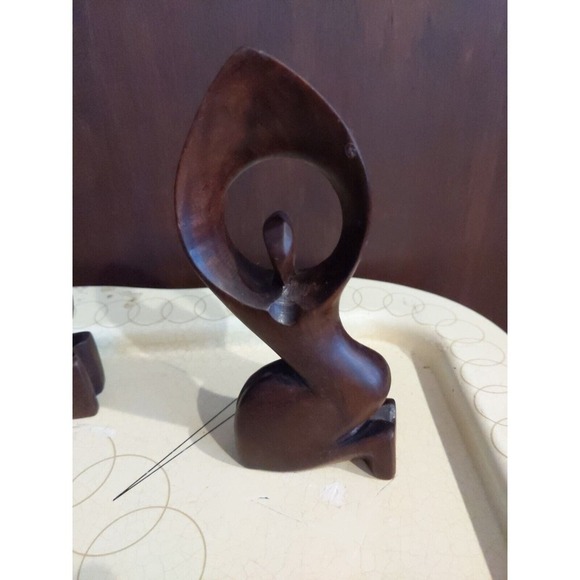 Hand Carved African Sculpture Lot of 3 Wood Abstract Family Figurines 6 & 8 inch - Picture 9 of 10